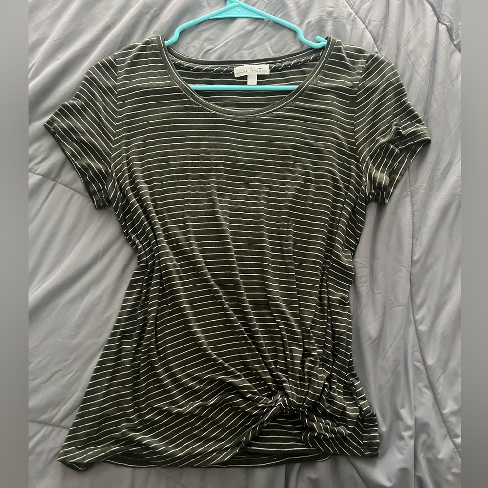 Women's Striped Green and White tie front Top